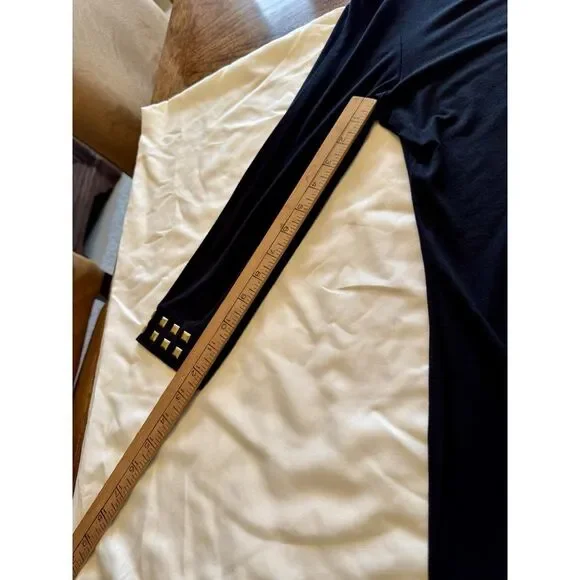 Catherine Malandrino Black Sheath Dress LBD Ruching | Gold Embellishmets Size M - Picture 14 of 14